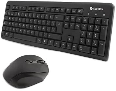 CoolBox COO-KTR-02W - Pack Teclado y Ratón Inalámbrico 2.4GHz con Diseño Ergonómico y Silencioso. Teclado Español con 105 Teclas y Bloque Numérico, Ratón Ambidiestro 1600DPI Ajustable. Negro