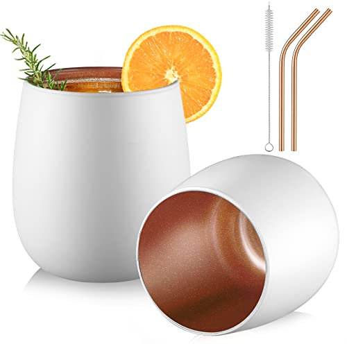 glastal Verres à Boire 450ml Lot de 2 Verres à Eau Blanc Mat avec paroi intérieure Clignotante Or Rose Verres à Latte Macchiato en Borosilicate Verres à thé Verre monocouche