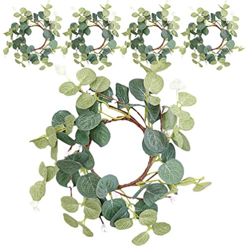 Cabilock 5 Stücke Ostern Kerzenringe Eukalyptus Kerzenkranz Frühlingskranz Osterkranz Kerzen Kranz Ringe Kerzenhalter Osterdeko für Stumpenkerzen Stabkerzen Frühling Landhaus Deko