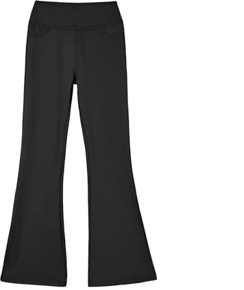 Rolanko Pantalones Acampanados para Niña, Cintura Alta Bootcut Leggings Elásticos Pantalones Jogger Deportivos Escuela con Bolsillos, Negro, Tamaño: 150