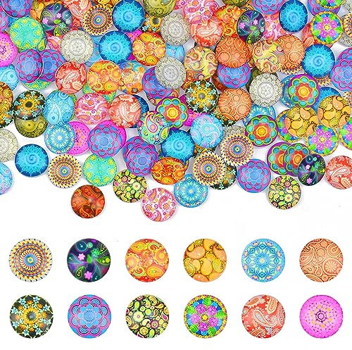 DOUSELLA 200 Pz Cabochon Vetro Colorato 12MM Cabochon Caleidoscopio Gemme a Cupola Decorativi Pietre Vetro Cabochon Vetro Mezzo Rotondo Mosaico per Artigianato Fai-da-Te, Collane, Orecchini, Bracciali