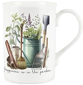 Gardening Mug - Happiness is in the Garden - Bone China Mug Coffee/Tea Present Gift for Gardeners