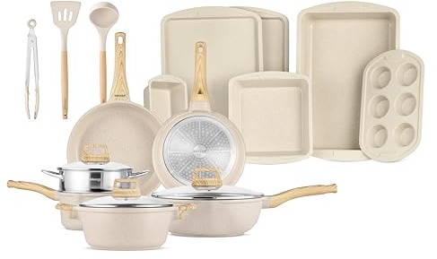 Bakken-Swiss 20-Piece Kitchen Cookware Set – Granite Non-Stick – Eco-Friendly – for All Stoves & Oven-Safe