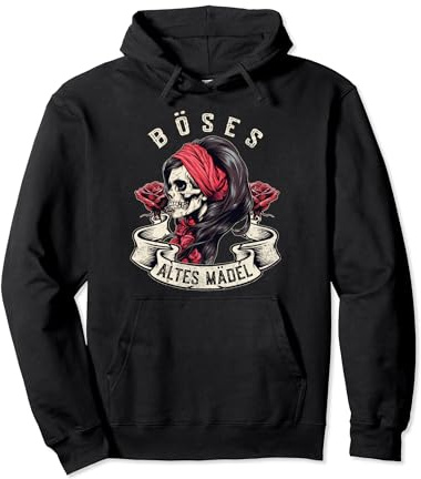 Böses Altes Mädel Totenkopf Bikerin Rosen Schädel Bandana Pullover Hoodie
