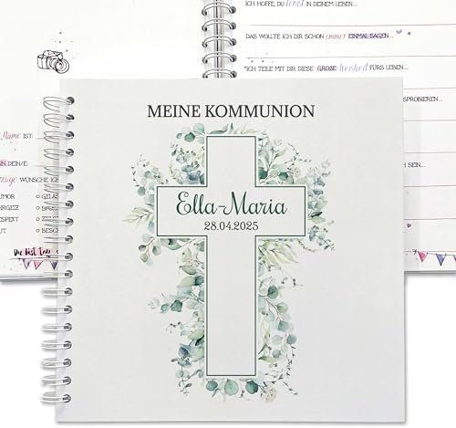 Feenstaub Gästebuch Konfirmation Junge mit Fragen, Erinnerungsbuch zum Asfüllen Kommunion, Firmung oder Jugendweihe, Ringbuch 25x25 cm Hardcover Ringbindung, Kreuz