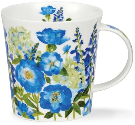 Dunoon Lomond - Taza de porcelana fina, diseño de flores, color azul