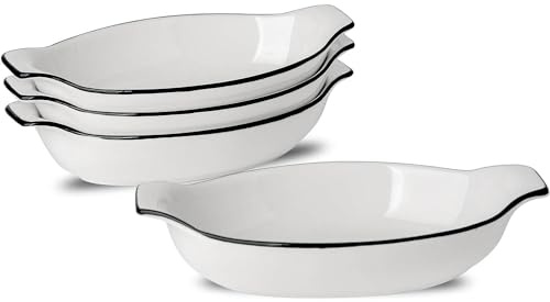 XINLTC Juego de 4 Bandeja Horno Ceramica, Platos para Lasaña, Fuente para Horno Ovalada, para Lasañas, Pasteles, Tapas y Más, 22,8cm (asas incluidas) x 11,9 cm x 4,3cm, 350ml Porción individual