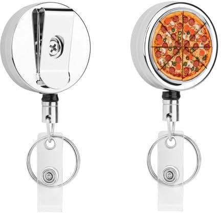 I Love Pizza Badge Clip Metall einziehbarer Ausweishalter mit Gürtelclip Schlüsselring Heavy Duty ID Badge Holder ID Card Namensschild für Schlüssel Name Kartenhalter