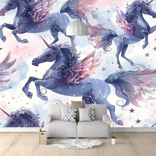Motivtapete Fototapete Tier Einhorn Aquarell Tapete Fototapete Vlies Wand Tapete Wandbilder Wohnzimmer Schlafzimmer Kinderzimmer Dekoration Moderne Wanddeko 250 (B) x 175 (H) cm