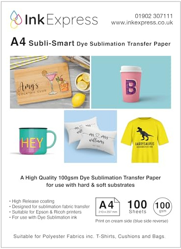 Ink Express Subli-Smart High Release A4 100gsm Dye Sublimation Transfer Paper Compatible with EPSON, SAWGRASS, RICOH, Brother Sublimation Printers (100)