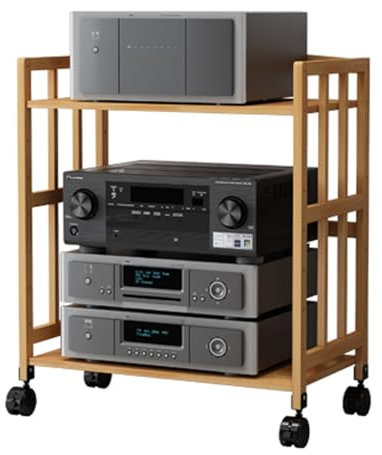 YHWKGZ Hi Fi Rack, 1/2/3/4/5-lagiges Stereo-Phonoschrank, Record Player Stand Aus Massivholz, Mit Rädern Und Höhenverstellbaren Regalen, for Zuhause/Büro/Theater(23.6x30.3/60x77cm)