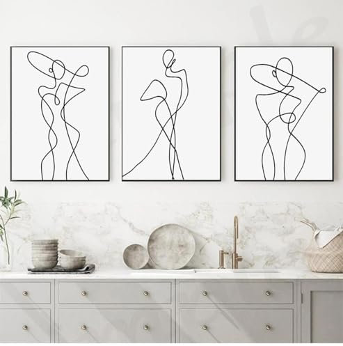 ZHAOLIN Abstrakte Frauen tanzen Wandkunst Poster Strichzeichnung Kunstdruck minimalistische Leinwand Malerei Schwarz-Weiß-Bild Raumdekoration 70X100cm (28x39in) X3 Rahmenlos