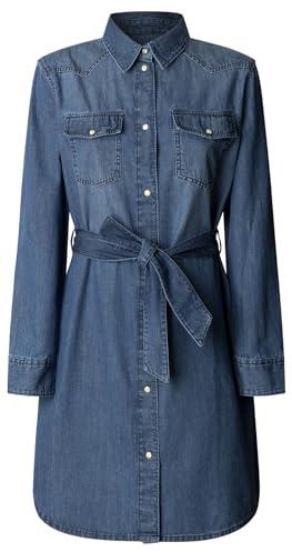Pepe Jeans Damen Denim Shirt Dress Victoria Kleid, Blau (Denim-4A5), L