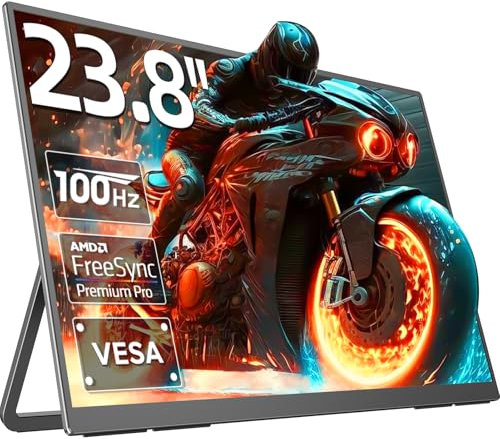 23.8 100HZ Portable Monitor, 100% sRGB FreeSync IPS Large Portable Gaming Monitor, FHD USB-C HDMI/Kickstand & Compatible with VESA/Metal Case Narrow Edge Portable Screen for Macbook