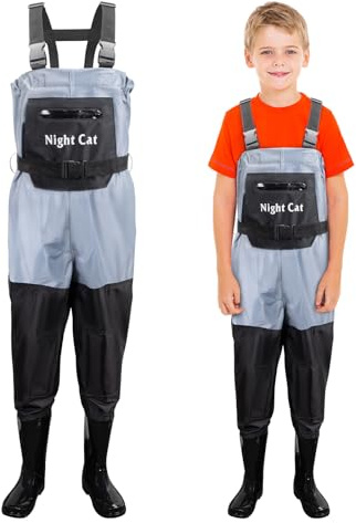 Night Cat Fishing Waders for Kids: Waterproof Chest Wader With Boots for Boys Girls - Youth Waders for Hunting Breathable Size 4/5