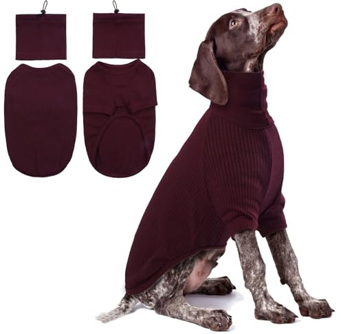 Hundeshirt Mittelgroße Hunde, Frühling Strickwaren Hund Hundepullover Mittelgroße Hunde Schlafanzug Hundepullover Strick mit Ohrenschutz Hund Hundepulli für Mittlere Hunde Dog Sweater(Weinrot, M)