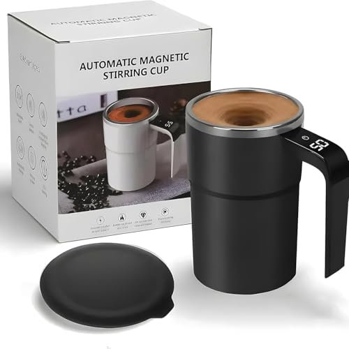 Hikaka Intelligent Coffee Cup with Lid, Automatic Stirring, Self Stirring, 380ml Black