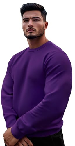 OZONEE Herren Sweatshirt Pullover Langarm Farbvarianten Langarmshirt Pulli ohne Kapuze Baumwolle Baumwollemischung Classic Basic Rundhals-Ausschnitt Sport 777/7238B L Violet