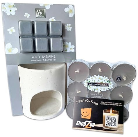 Wickford & Co – Ensemble brûleur de cire et brûleur de cire avec bougies chauffe-plat – Brûleur de cire en céramique, 6 fondants de cire parfumés, 18 bougies chauffe-plat parfumées de 4 heures –