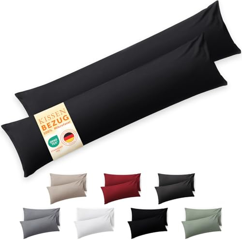 Blumtal Kissenbezug Seitenschläfer - 40 x 145cm, 2 Stück - Oeko-TEX zert. Seitenschläfer Kissenbezüge mit umgeschlagenem Rand extra weich & waschmaschinenfest - Kopfkissen - Bezug Kissen Schwarz