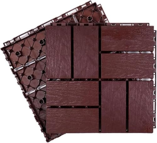 Pavimenti in finto legno di plastica, 20 piastrelle quadrate da 12x12 pollici ad incastro for terrazza, piastrelle in plastica a scatto for portico, piscina, balcone, cortile(Dark Brown,With rubber pa