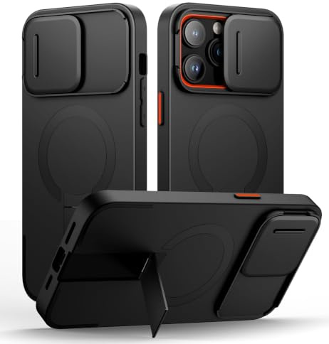 SURITCH Magnetisch hülle Kompatibel mit iPhone 14 pro max, Stoßfest Handyhülle Kratzfest Schutzhülle mit Kameraabdeckung schieben und verstellbarem Kickstand(schwarz)
