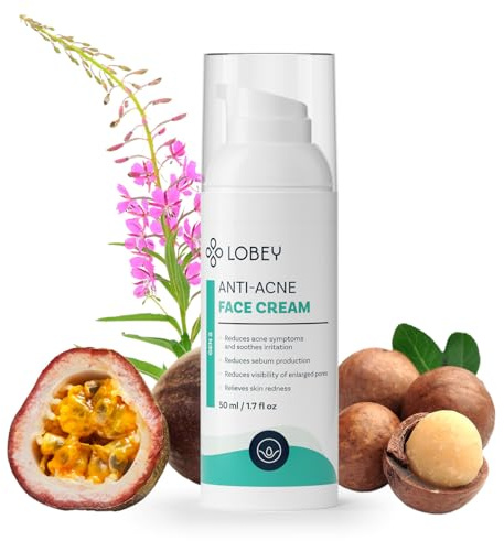 Lobey Creme gegen Unreinheiten & Mitesser – Gesichtspflege für Unreine, zu Akne Neigende Haut – mit AHA, Weidenröschen, Staudenknöterich & Squalan – Leichte Naturkosmetik (50 ml)