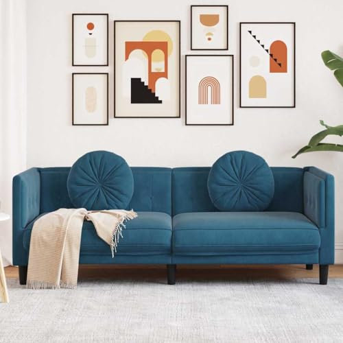 MOBCANT Sofa mit Kissen 3-Sitzer Blau Samt Sofabezug Couch Polstergarnitur Schlafsofa für Schlafzimmer Büro Empfangsraum Wohnzimmer