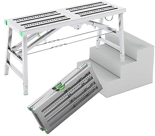 GXXINGIN Andamio Plegable Multiusos, Escalera, Taburete, Banco de Trabajo, Altura Ajustable, para mejoras del hogar, 140 x 40 cm, portátil, versátil, fácil de Usar y almacenar, Ajuste de 5 velocidade