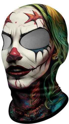 ShopINess Cagoule Deux Trous 3D Tête de Mort pour Femmes pour Moto, Sport, Fêtes, Halloween et Carnaval Crâne (Standard, Lady Clown, Taille unique)