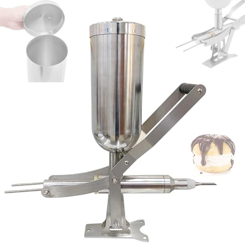 5L Doughnuts Filler, 304 Stainless Steel Manual Churro Maker, Countertop Chocolate Jam Cream Filling Machine with Adjustable Quantitative Filling for Bakeries, Dessert Shops(3 Filling Pipes)