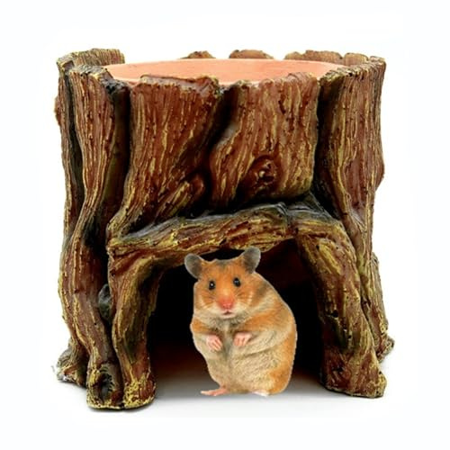 Gecko Hideawayy Shelter – Small Resin Log, Funny Cave, Snake Retreat | Spot de descanso del reptil natural con fuente de alimentación integrada, accesorio para suelo de acuario para anfibios,
