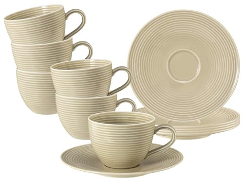 Seltmann Weiden Beat Color Glaze Service à café, 12 pièces, en porcelaine moderne, avec relief rainuré dans des couleurs tendance, 6 tasses à café, soucoupes, passe au lave-vaisselle et au micro-ondes