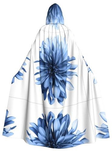 WHJSHOP Cape à capuche pour adulte Motif fleur de dahlia Bleu Pour jeux de rôle, costumes de scène, fêtes Entretien facile