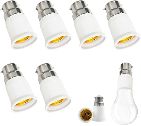 6 Pièces Adaptateur B22 e E27, Adaptateur à Vis pour Ampoule Baillonette vers Vis Convertisseur Douille Baïonnette B22 vers E27 0-250V pour Ampoules LED Incandescente Halogène et CFL pour Eclairage