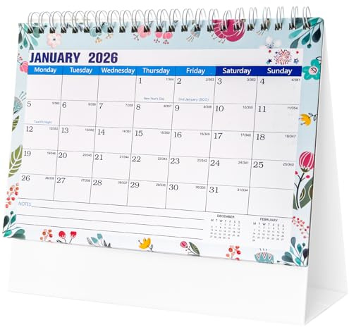 2026 Calendar UK Stand Up Desk Calendar 2026 Standing Flip Desktop Calendars,12 Months Runs from January 2026 to December 2026, Starts on Monday, Large Blocks, Strong Twin-Wire Binding