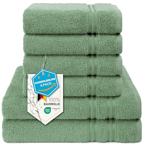Hammetex Set di Asciugamani 6 Pezzi – 2 Teli da Bagno 70x140 cm e 4 Asciugamani 50x100 cm – 100% Cotone Spugna – Certificato OEKO-TEX – Morbidi, Assorbenti – con Asola