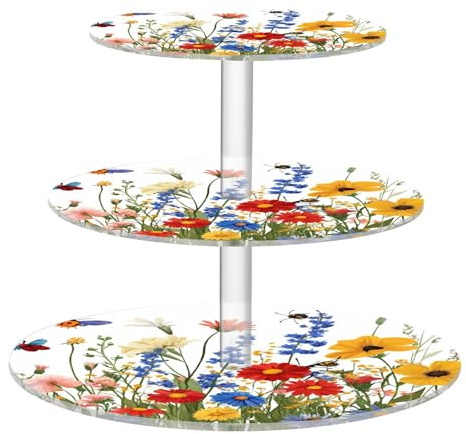 Nesatuwa Herb Wildflower 3 Tier Acrylic Cupcake Stand Round Tiered Cupcake Tower Dessert Tea Party Serving Platter for Wedding, Tea Party, Birthday, Baby Shower