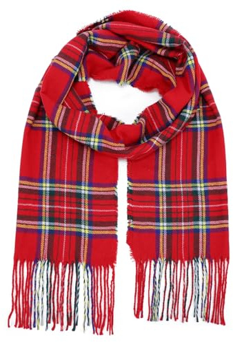 Risipu Red Tartan Scarf Winter Warm Scottish Plaid Scarves Soft Stylish for Men Women Cashmere Feel Fringe Tartan Scarves for New Year Christmas Gifts