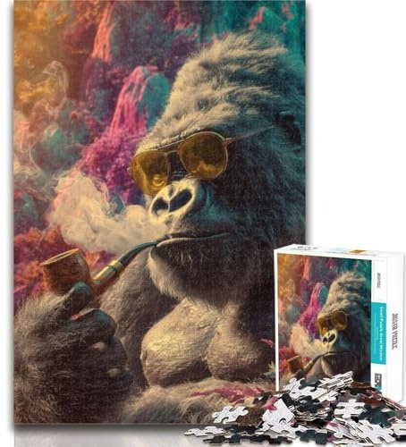Puzzles pour Adultes Chimpanzé Fumeur 1000 pièces, Difficile, Jeux éducatifs, Anti-Stress, Collection d'artistes, Beaux-Arts 26x38cm