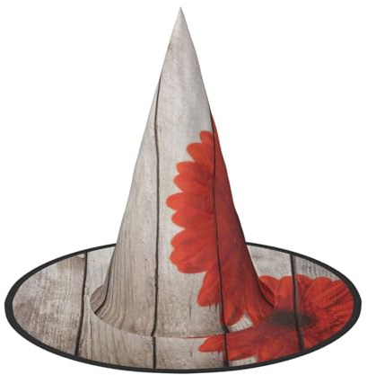 DDSFvbv Planche en bois rétro fleur rouge dahlia Halloween chapeau de sorcière accessoire cosplay déguisement décorations de vacances taille unique