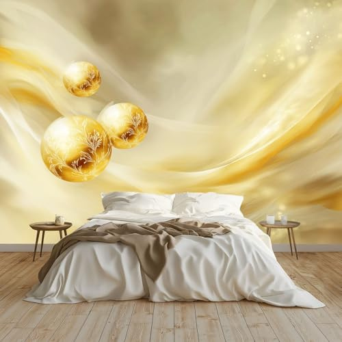 Papel pintado Mural Adhesivo de Pared Bolas De Metal Líneas Art Papel Tapiz Fotográfico 250x175 cm Personalizada Catering Papel Tapiz Restaurante Decoración de Fondo Mural, Amarillo Dorado