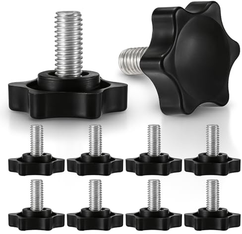 10 Pcs 1/4- 20 x 0.45 Threaded Knurled Thumb Nuts Black Knobs Clamping Screws Clamping Male Handle Tightening Screw Knobs Plastic Star Shaped Nut Grip Knob Screw for Umbrella Base Replacement