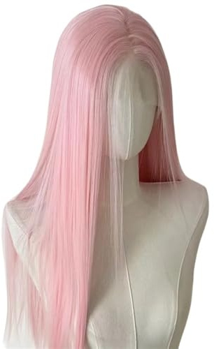13x4 Lace Front Perücke, 66 cm lang, glatt, synthetische Perücke, weich und natürlich, for Damen(Sakura Pink)