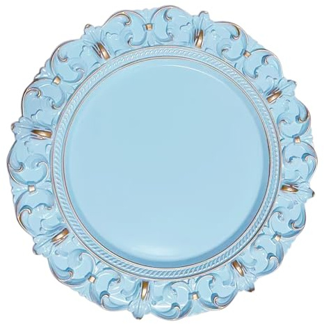 WYFMYD 6 Pack Blue Charger Plates 13 Round Charger Plates for Dinning Plates with Embossed Rim Plastic Charger for Dinner, Wedding, Elegant Tableware Decor