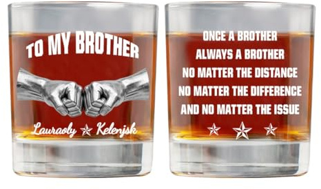GOOBRRL Vaso de whisky personalizado con nombre personalizado con texto en inglés Once A Brother Always A Brothers, regalo divertido para hombres, hermanos, amigos, papá, día del padre, cumpleaños