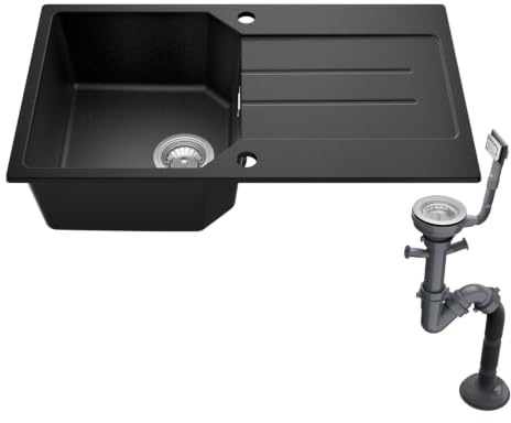 Lavello Da Cucina 78x45 Cm In Pietra Artificiale Resistente Al Calore Con Gocciolatoio In Di Quarzo Composito Granito Nero Scolapiatti Facile Da Pulire E Da Mantenere