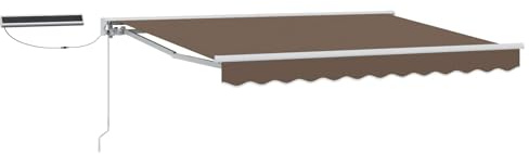 Foknhdi Toldo de brazo articulado, 4 x 2 m, color topo – Toldo extensible con manivela para terraza y jardín – Protección solar con marco de aluminio y media caja en color blanco
