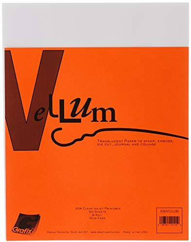 Grafix Vellum Translucent Paper, Perfect for Invitations, Paper Crafts and Mixed Media, 8.5x11, Pack of 50 (Clear, 8.5x11x30 Pound)
