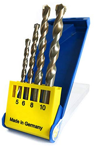 S&R Professional SDS Steinbohrer Set 4-tlg, 5mm - 10mm, SDS plus Bohrer Set, Profi Betonbohrer, SDS Bohrer Lang, Made in Germany Bohrer für Beton, Stein, Mauerwerk, Ziegel, Schlagbohrer